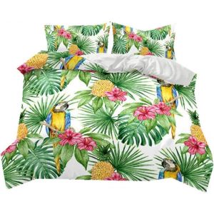 Literie King Size X Pi&iquest;&iquest;Ces Perroquet Toucan Fruit De La Plante Tropicale Ananas Housse De Couette Et Taie Fermeture &iquest;&iquest;Clair Polyester Ultra - Neuf
