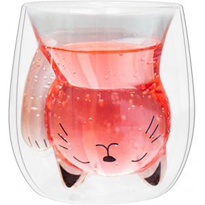 Eryi-Tasse À Café, 1 Pcs 200 Ml Verre Double Paroi, Tasse À Thé En Verre De Chat, Tasse Mignonne, Tasse À Cappuccino Pour Cadeau En Verre Pour Anniversaire Personnel Saint, Valentin Et Bureau - Neuf