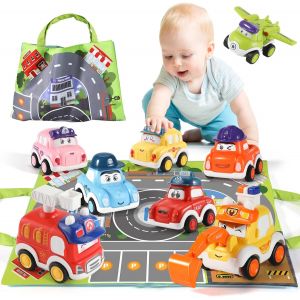 ERYI-8 Pièces Petite Voiture Avec Sac De Rangement,Jouet Voiture Bebe Voiture Friction Jeux Éducatifs Cadeau Dès 3 Ans Enfants Garçons Filles - Neuf