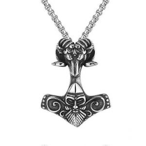 Nouveau Nordique Viking Tête De Mouton Pendentif Vintage Collier En Acier Inoxydable Personnalité Des Hommes À La Mode Hip Hop Populaire - Neuf