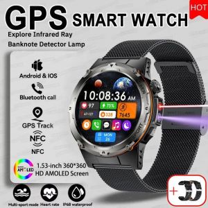 2025 Sports De Plein Air Nouvelle Montre Intelligente Gps Hommes 1.39 Pouces Hd Amoled Écran 3Atm Étanche 500Mah Infrarouge Nfc Bluetooth Appel Montre.Black Mesh Belt 2A.Outdoor Watch - Neuf