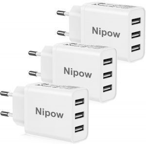 LORANKA-Chargeur USB Multiple lot de 3, 3 Ports Multiprise USB Prise Murale Multiple Chargeur Rapide 15W, Adaptateur Bloc Secteur USBA Charge Rapide pour Samsung S25 S24 S23, iPhone Air 17 16 15 14 1 - Neuf
