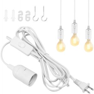 Douille de lampe E27 avec interrupteur, suspension de lampe avec interrupteur, lampe avec prise, douille de lampe avec design d'&eacute;clairage r&eacute;glable, interrupteur avec c&acirc;ble d'alimentation 3 m et prise - Neuf