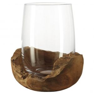 LEONARDO TERRA bougeoir Verre, Bois Marron et Transparent - Neuf