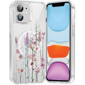Kal-Coque Magnétique Pour Iphone 12/Iphone 12 Pro 6,1"",Compatible Avec Magsafe, Transparente Fille Etui Avec Aesthetic Motif Fleur Dessin, Souple Silicone Mince Tpu Bumper Case Antichoc Housse, 03 - Neuf