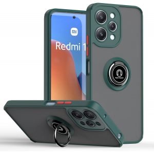 Kal-Coque Pour Xiaomi Redmi 12 4g Avec Rotatif Bague Anneau Support, Etui Translucide Hybride Robuste, Silicone Tpu + Pc Double Couche Housse. Vert Foncé - Neuf
