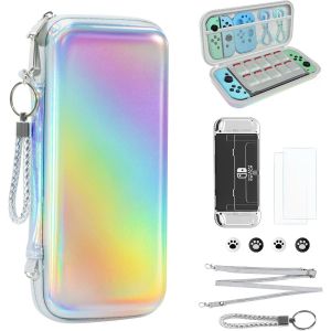 Eryi-Protection Switch Oled, 10 En 1 Étui De Transport Compatible Avec Nintendo Switch Oled, Rigide Pochette De Voyage, Filles Housse Pour Rangement Jeux Switch Console Et Accessoires (Argenté) - Neuf