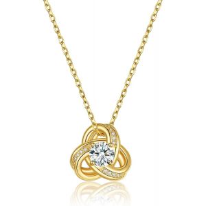 Collier Femme Plaqué Or 14k Avec Pierre De Naissance En Zircon Cubique, Pendentif Noeud D¿Amour Avec Chaîne Fine 1,4 Mm / 41+5 Cm Ajustable - Neuf