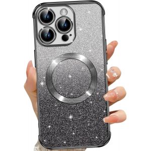 Eryi-Coque Magnétique Pour Iphone 13 Pro Max, Etui À Paillettes Compatible Avec Magsafe, Antichoc Charge Sans Fil Housse Pour Iphone 13 Pro Max, Avec 2 Verre Trempé, Noir - Neuf