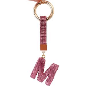 KAL-Porte Clef Lettres Pour Femmes Et Filles, Porte-Clés Rose, Accessoires Brillants Pour Clés/Clés De Voiture/Sacs À Dos Et Sacs À Main, Cadeaux Pour Femmes - Neuf