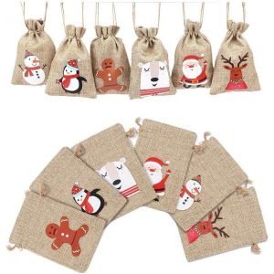 24 Pack De No&euml;l De La Toile De Jute Des Sacs-Cadeaux Avec Des Cordons De No&euml;l De La Toile De Jute Des Sacs-Cadeaux, Petit Sac De Toile De Jute, Les Bonbons, Les Biscuits, Les Bonbons De Poche Pour L - Neuf