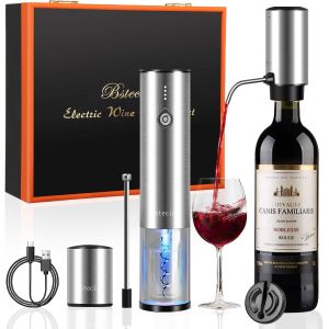 Ulteronixshop-Tire Bouchon Electrique, 4 En 1 Coffret Cadeau Avec Ouvre Bouteille Rechargeable, A&eacute;rateur De Vin Verseur Automatique, Coupe-Capsule Et Bouchon &Agrave; Vin Sous Vide Pour Idee Cadeau Homme - Neuf