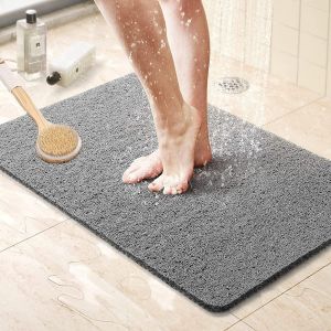 Tapis De Douche Antidérapant, 60 X 40 Cm Tapis De Bain Rectangulaire En Luffa Avec Drain, Tapis De Salle De Bain À Sol Mouillé, Tapis De Douche En Pvc, Séchage Rapide (Gris)[Rac62405984] - Neuf