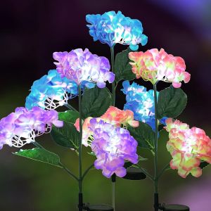 Lot De 3 Lampes Solaires D&eacute;coratives Pour Jardin, Imperm&eacute;ables, &Agrave; Led, Sur Piquet, Motif Hortensia, Pour All&eacute;e, D&eacute;coration D'arri&egrave;re-Cour [Classe &Eacute;nerg&eacute;tique G] - Neuf