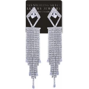 Chenquansarl-Boucles D'oreilles Longues En Argent Sterling 925 Pour Femmes,Lustre Diamant Pompon,Boucles D'oreilles Pendantes En Diamant De Laboratoire,S&eacute;curis&eacute;es Pour Oreilles Sensibles,Bijoux De Ma - Neuf