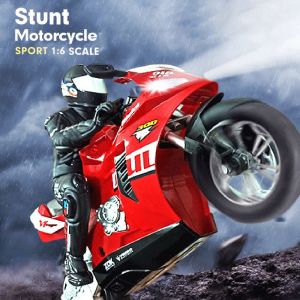 Moto cascadeuse télécommandée Moto cascadeuse auto-équilibrée 1/6 2.4G Moto télécommandée tournant en place/équilibre auto-stabilisant/dérive à 360 ¡ã 2 batterie - Neuf