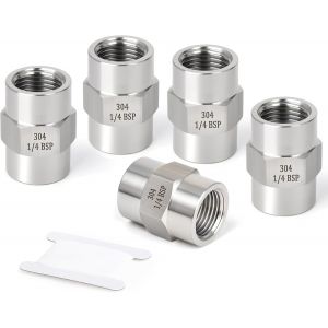 5 pi&egrave;ces Forgeage d'un raccord de tuyauterie en acier inoxydable 304,couplage,tuyau femelle BSP 1/4"" x tuyau femelle BSP 1/4"",pour l'eau,l'huile,l'air et le gaz - Neuf