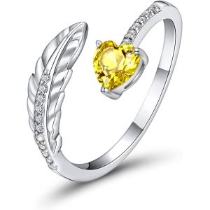 Bague De Femme Avec Plume Et Pierre De Naissance, Bague De Fian&ccedil;ailles Reglable En Argent Sterling 925 Pour Femme Et Fille Bague Cadeau Taille 6-12 - Neuf