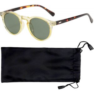 Kathlelxh-1 Morceau De Lunettes De Soleil En Deux Couleurs, Avec 1 Morceau De Lunettes Sac, Lunettes De Soleil De Style Y2k, Objectifs Rétro Ronds Classiques, Lunettes De Soleil Polarisées À[H869] - Neuf