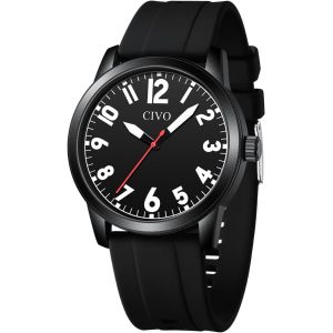 Eryi-Montre Homme Simple Classique Avec Gros Chiffres Design Étanche Analogique Quartz Caoutchouc Cuir Nylon Cadeau Homme - Neuf