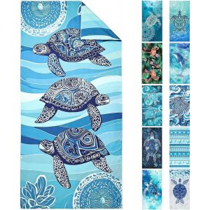 Tzf-Serviette De Plage Microfibre, 180x90 Cm Drap De Plage, Serviettes De Plage Xxl, Grande Serviette De Plage &Agrave; S&eacute;chage Rapide, Serviette Plage Anti-Sable Portable L&eacute;g&egrave;re (Tortue-Bleu) - Neuf