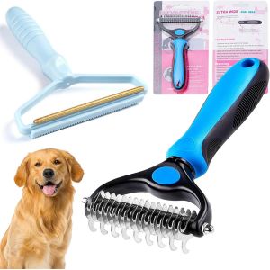 Jgd-2pcs Brosse Pour Chiens Et Chats, Rasoir &Agrave; Peluches, D&eacute;d&eacute;parage De Brosse De Sous-Poil Pour Chiens Et Chats &Agrave; Poils Moyens &Agrave; Longs, Nettoyer Facilement Les Tapis Et Les V&ecirc;tements Des Poils - Neuf