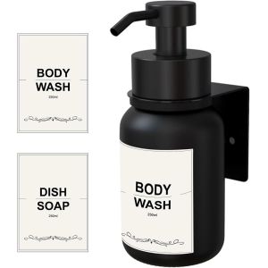 KAL-Distributeur De Savon Mural - 250 Ml - Distributeur De Liquide Vaisselle Sans Perçage - Distributeur De Savon En Verre Pour Savon Pour Les Mains, Shampoing, Gel Douche - Noir (1 Pièce) - Neuf
