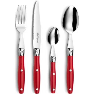 Checarzhn--No1-Pradel Essentiel - Ménagère 24 Couverts De Table Pour 6 Personnes - Comptoir - Acier Inoxydable 18/0, Finition Standard - Rouge - Neuf