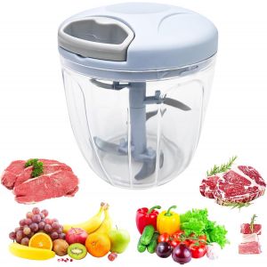 Eryi-Mini Hachoir Manuel Cuisine 900 Ml Avec Cordon De Tirage, Mixeur 5 Lames En Acier Inoxydable, Coupe Oignon, Hacheur Legume, Eminceur (Bleu) - Neuf