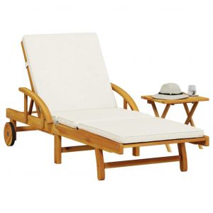 Prolenta Premium - Chaise Longue Avec Coussin Et Table Bois D'acacia Massif - Neuf