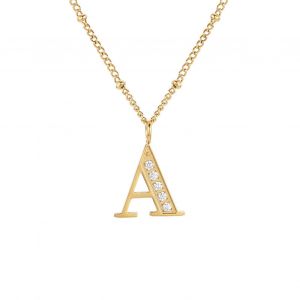 Collier Dore Avec Pendentif Decoratif En Acier Inoxydable Incruste Cnc, Lettre A, Pour Femmes Et Filles, Dore - Neuf