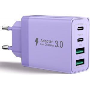 KAL-Chargeur Usb C, 40W 4 Port Prise Usbc Chargeur Rapide Iphone, 3.1A Pd+Qc Type C Adaptateur Multi Secteur Chargeur Pour Iphone16 15 14 13 12 11 Pro Max X Xs Xr 8 7 6S Plus Mini Se,Ipad,Samsung - Neuf