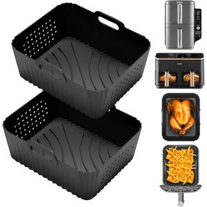 Accessoires Pour Friteuse &Agrave; Air Pour Ninja Air Fryer Double Stack Xl Sl400Eu 9,5 L, Moules En Silicone Sur Mesure Compatibles Avec Cosori Dual Zone 8,5 L,Lot De 2 R&eacute;utilisables, Noir[Z1579] - Neuf
