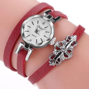 Duoya Femmes Pu Strap D&eacute;coration Bracelet Montre-Bracelet Cha&icirc;ne Robe Montre &Agrave; Quartz (Rouge) - Neuf