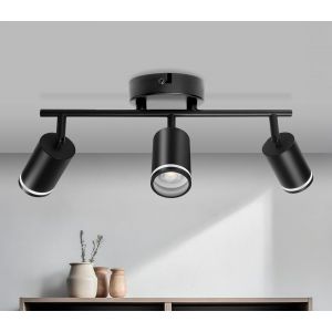 Kal-Plafonnier 3 Spots Led Orientable, Spots De Plafond Gu10, Plafonnier Spot Noir, Luminaire Spot Rampe Spot, Applique Spot Pour Cuisine, Salon, Chambre (Sans Ampoule) - Neuf
