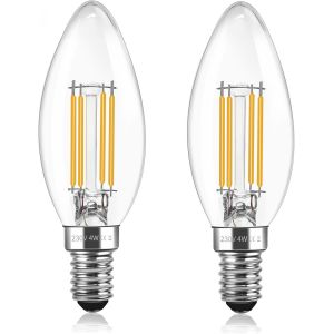 Lot De 2 Ampoule Led Filament C35 E14 4w,Ampoule Vintage E14 Equivalent À Lampe Halogène 40w,400lm Blanc Chaud 2700k,Ac 230v,Forme Bougie,Transparent Verre,Non Dimmable - Neuf