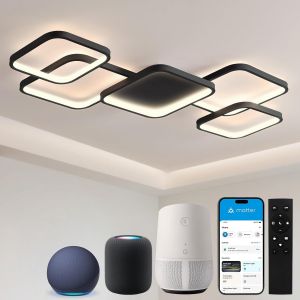 Subzonal-Plafonnier Led Lampe De Salon Avec Mati&egrave;re, 56w 6720lm, 3000-6500k, Compatible Avec Homekit, Alexa, Google Et Ifttt, Plafonnier Dimmable Pour Chambre &Agrave; Coucher Salon Noir - Neuf