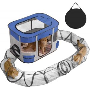 Chenquansarl-Enclos Pour Chiots Et Animaux, Bleu, Pliable, Avec Tunnel Pour Chat, Chiot, Tente Rectangulaire, Portable, Pour Chatons, Chiots, Lapins (Taille L) - Neuf