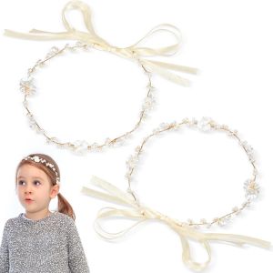 Kal-Lot De 2 Couronnes De Fleurs Pour Communion Et Fille - Bijou De Cheveux Avec Perles Blanches - Pour Fille Et Mariage - Neuf