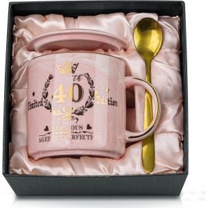 Eryi-Cadeau 40 Ans Femme Anniversaire, Aged To Perfection - Fabuleuse Tasse Marbrée Rose De 416ml, Édition Limitée 40e Anniversaire Avec Inscription Dorée, Pour S?ur, Épouse, Collègue, Amie, Fille - Neuf