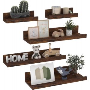 Lot de 5 Étagères Murales en Bois Rustique, Étagères Flottante Murale Marron pour Salon, Chambre et Bureau - 40cm - Neuf