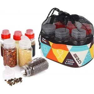 SEPT-6 Pcs Bocaux Rangement Cuisine, Pot a Epices, Pots à épices, Récipient à épices avec Sac de Transport, Adapté au Voyage de Pique nique au Barbecue en Camping en Plein Air - Neuf