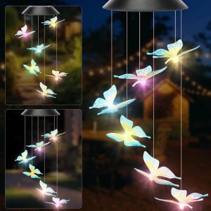 MEVRONISSHOP-Carillons éoliens Solaires,Carillon a Vent Exterieur Solaire,Étanche Papillon Solaire Carillon Éolien,LED Changement de Couleur Carillon Lumineux pour Jardin,Porch,Yard,Fête des Mères Ca - Neuf
