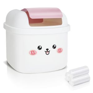 Teppd-Petite Poubelle De Table, Mini Poubelle Bureau Enfant Avec Couvercle, Portable Poubelle Dessin Animé Mignon Avec Sacs Poubelles Pour Chambre, Salle De Bain, Salon, Cuisine (Blanc) - Neuf