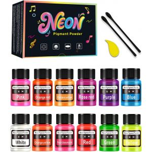 Kalanka-Poudre De Pigment N&eacute;on - Pigment Fluorescent Vibrant Pour R&eacute;sine &Eacute;poxy, Colorant N&eacute;on Non Toxique Pour Nail Art, Peinture, Bombes De Bain, Fabrication De Bougies, Bijoux, Loisirs Cr&eacute;atifs - Neuf