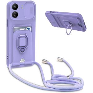 Ayu-Coque Avec Cordon Pour Xiaomi Redmi 13c,Collier Pour Étui Colliers De Cellulaire Réglable Corde Silicone Souple Case,Protection De La Caméra,Support,Porte Cartes - Violet - Neuf