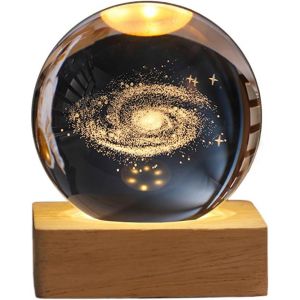 Bnhgc-Boule De Cristal Usb 3d Avec Socle En Bois Système Solaire 3d Avec Led, Décoration De Table, Planète, Veilleuse, Cadeau D'anniversaire, Décoration De Fête (Voie Lactée Avec Socle Carré En - Neuf