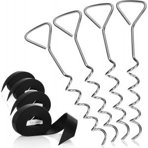 ERYI-® Kit D'Ancrage Au Sol Pour Tente 8 Pièces Avec Sangle De Tension ¿ Kit De Fixation De Tente ¿ Ancrages Au Sol Pour Bâches, Pavillons Et Auvents (04 Pièces - Ancrage Au Sol Avec Sangle) - Neuf
