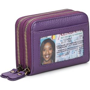 Portefeuille pour cartes de crédit pour femme (violet), étui pour cartes de visite en cuir avec blocage RFID, portefeuille pour femme avec fermeture éclair - Neuf