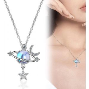 Collier Pierre De Lune Pour Femme,Collier Planete,Zircon Collier,Collier Femme,Collier De Lune,Collier Cadeau Femme Fille,Pour Anniversaire,F&ecirc;te Des M&egrave;res,Saint Valentin - Neuf